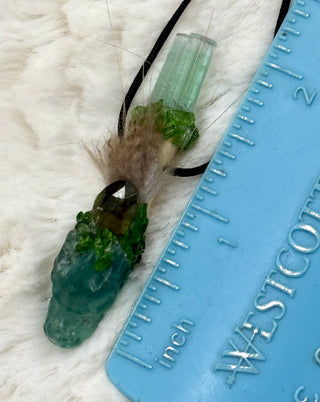 Fluorite, Green Tourmaline, Moldavite, Chrome Diopside Dragon Traveling Wand, Awakening, Heart Chakra, Higher Consciousness