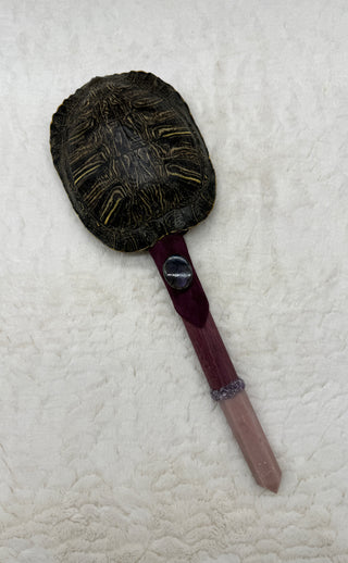 Turtle Rattle Shaker with Pink Opal, Amethyst & Purple Labradorite