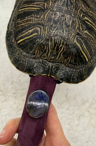 Turtle Rattle Shaker with Pink Opal, Amethyst & Purple Labradorite