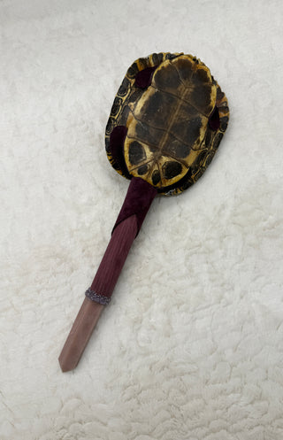 Turtle Rattle Shaker with Pink Opal, Amethyst & Purple Labradorite