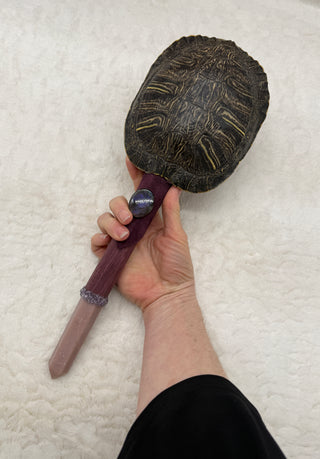 Turtle Rattle Shaker with Pink Opal, Amethyst & Purple Labradorite