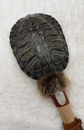 Turtle Shaker Rattle with Leopard Skin Jasper, Ocean Jasper & Rutilated Quartz