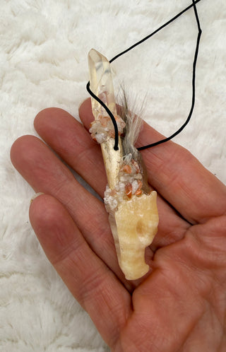 Traveling Dragon Wand, Wearable, Yellow Calcite, Golden Healer Isis Face, Lybian Glass, Sunstone