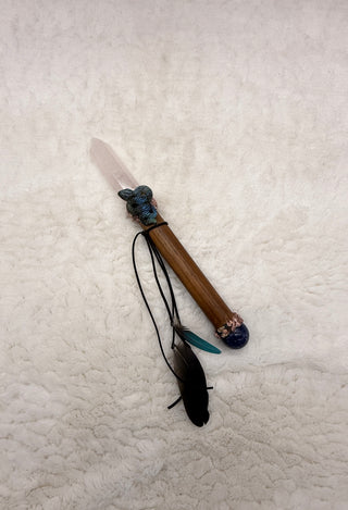 Healing Wand with Rose Quartz, Sodalite, Labradorite Snake, Rhodochrosite