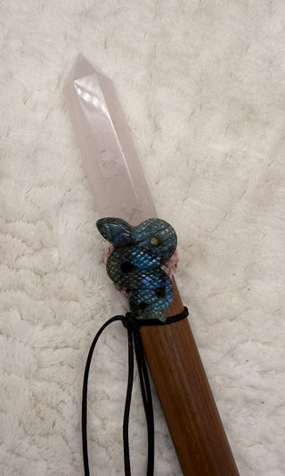 Healing Wand with Rose Quartz, Sodalite, Labradorite Snake, Rhodochrosite