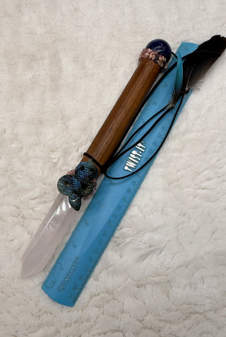 Healing Wand with Rose Quartz, Sodalite, Labradorite Snake, Rhodochrosite