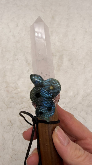 Healing Wand with Rose Quartz, Sodalite, Labradorite Snake, Rhodochrosite