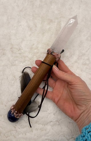 Healing Wand with Rose Quartz, Sodalite, Labradorite Snake, Rhodochrosite