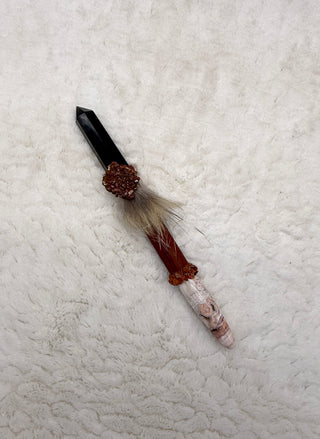 Healing Wand with Smoky Quartz, Crazy Lace Jasper, Vandanite, Carnelian