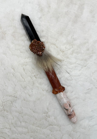 Healing Wand with Smoky Quartz, Crazy Lace Jasper, Vandanite, Carnelian