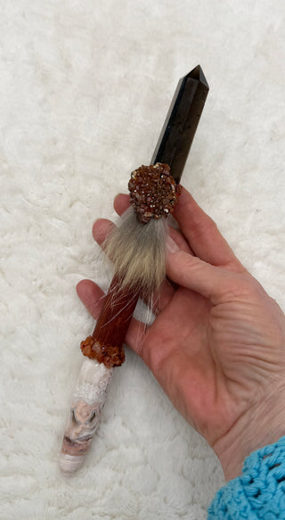 Healing Wand with Smoky Quartz, Crazy Lace Jasper, Vandanite, Carnelian