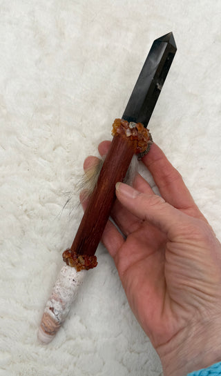 Healing Wand with Smoky Quartz, Crazy Lace Jasper, Vandanite, Carnelian