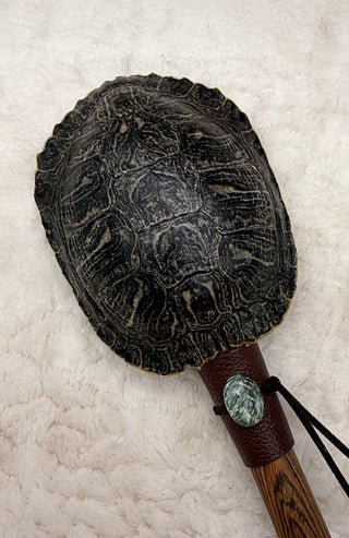 Turtle Shaker Rattle with Emerald, Moss Agate, Seraphinite & Malachite