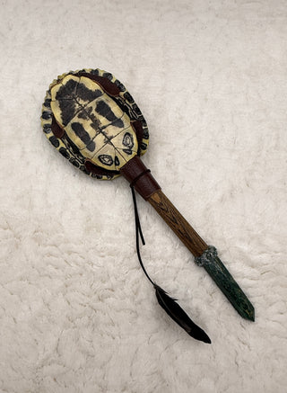 Turtle Shaker Rattle with Emerald, Moss Agate, Seraphinite & Malachite