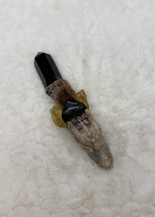 Moonstone Dragon with Smoky Quartz, Labradorite, Amber & Leopard Skin Jasper; Transformation