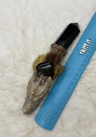 Moonstone Dragon with Smoky Quartz, Labradorite, Amber & Leopard Skin Jasper; Transformation