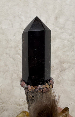 Moonstone Dragon with Smoky Quartz, Labradorite, Amber & Leopard Skin Jasper; Transformation