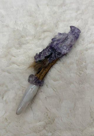 Lepidolite Dragon with White Agate, Ayahuasca, Amethyst & Lithium Quartz; Courage to Be Yourself