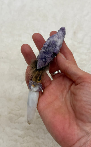 Lepidolite Dragon with White Agate, Ayahuasca, Amethyst & Lithium Quartz; Courage to Be Yourself