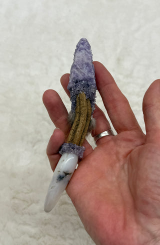 Lepidolite Dragon with White Agate, Ayahuasca, Amethyst & Lithium Quartz; Courage to Be Yourself