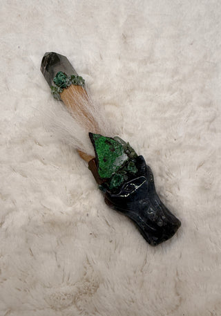 Moss agate Dragon, Garden Qartz Point,Uvarovite; Abundance, Renewal, Intuition