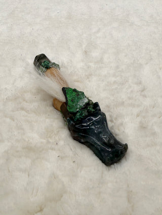 Moss agate Dragon, Garden Qartz Point,Uvarovite; Abundance, Renewal, Intuition