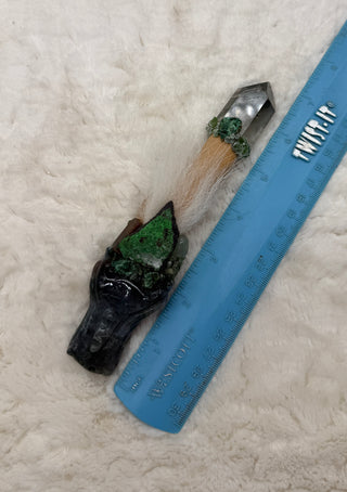 Moss agate Dragon, Garden Qartz Point,Uvarovite; Abundance, Renewal, Intuition