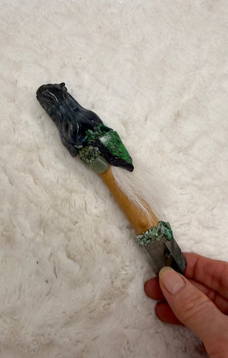 Moss agate Dragon, Garden Qartz Point,Uvarovite; Abundance, Renewal, Intuition