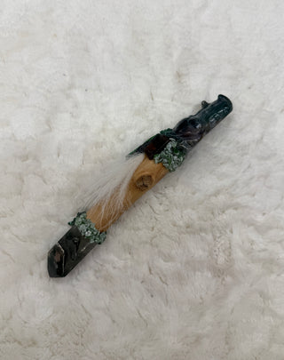 Moss agate Dragon, Garden Qartz Point,Uvarovite; Abundance, Renewal, Intuition