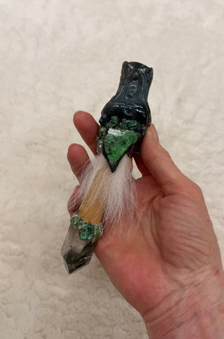 Moss agate Dragon, Garden Qartz Point,Uvarovite; Abundance, Renewal, Intuition
