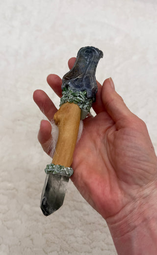 Moss agate Dragon, Garden Qartz Point,Uvarovite; Abundance, Renewal, Intuition