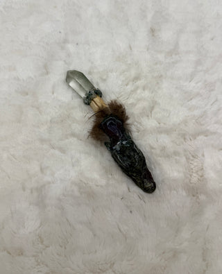Bloodstone Dragon with Garden Quartz, Druzy Agate & Moss Agate; Courage, Moving Forward, Healing
