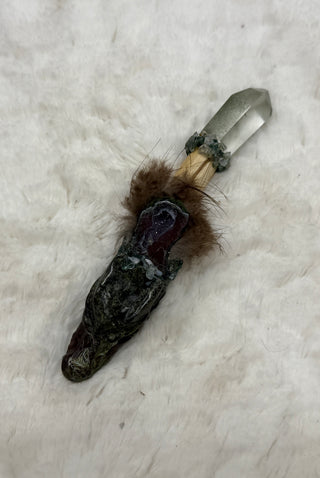 Bloodstone Dragon with Garden Quartz, Druzy Agate & Moss Agate; Courage, Moving Forward, Healing