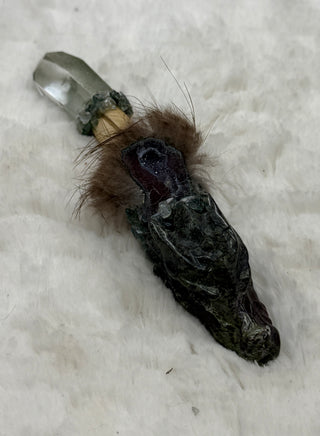 Bloodstone Dragon with Garden Quartz, Druzy Agate & Moss Agate; Courage, Moving Forward, Healing