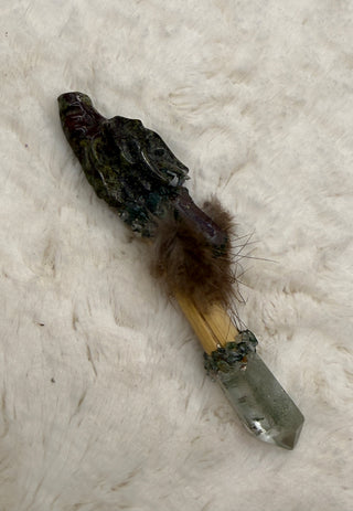 Bloodstone Dragon with Garden Quartz, Druzy Agate & Moss Agate; Courage, Moving Forward, Healing