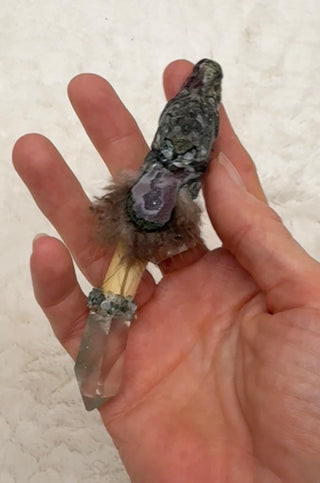 Bloodstone Dragon with Garden Quartz, Druzy Agate & Moss Agate; Courage, Moving Forward, Healing