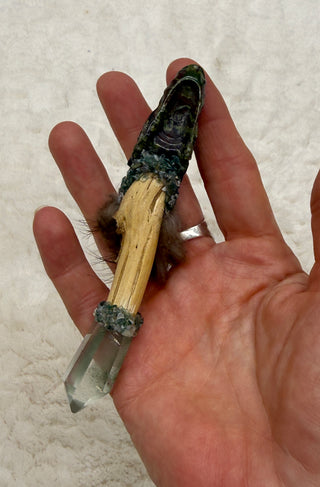 Bloodstone Dragon with Garden Quartz, Druzy Agate & Moss Agate; Courage, Moving Forward, Healing