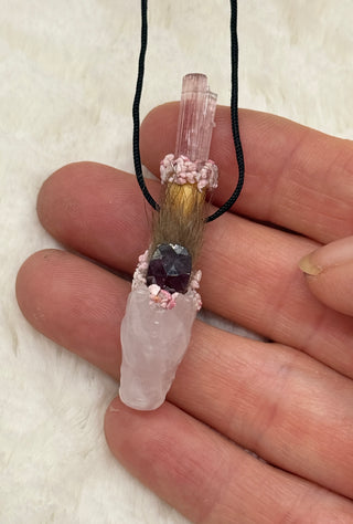 Rose Quartz Dragon with Pink Tourmaline, Pink Sapphire & Thulite; Resilience, Heart Centered