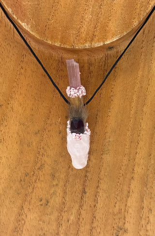 Rose Quartz Dragon with Pink Tourmaline, Pink Sapphire & Thulite; Resilience, Heart Centered