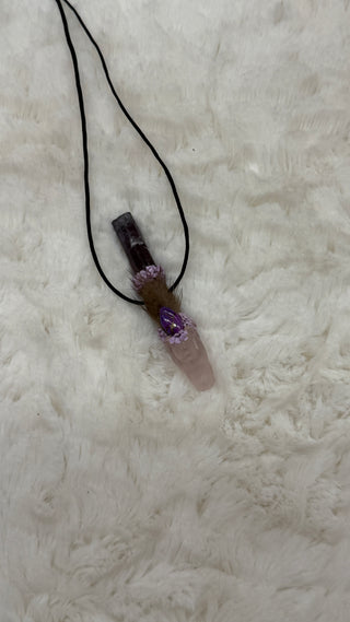 Rose Quartz Dragon with Purple Tourmaline, Mohave Turquiose & Phosphosdierite; Spiritual Alchemy