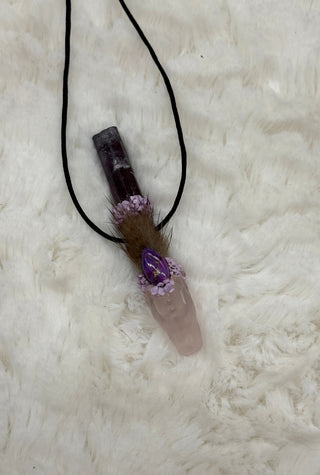 rose quartz dragon with purple tourmaline and mahave trouquoise
