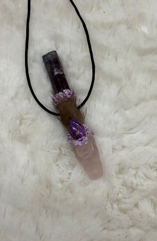 Rose Quartz Dragon with Purple Tourmaline, Mohave Turquiose & Phosphosdierite; Spiritual Alchemy