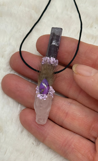 Rose Quartz Dragon with Purple Tourmaline, Mohave Turquiose & Phosphosdierite; Spiritual Alchemy
