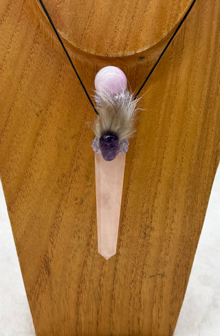 Rose Quartz, Kunzite, Amethyst Skull Traveling Wand, Pendant; Transformation, Wisdom, Spiritual Growth