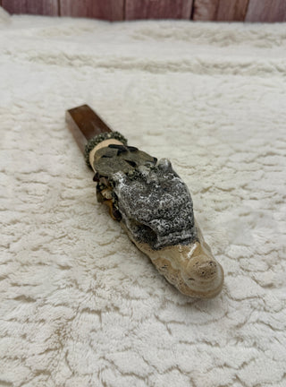 Dragon of Rooted Truth, Healing Wand, Sacred Tool; Picture Jasper & Smoky Quartz, Grounding, Intuition, Confidence, Courage