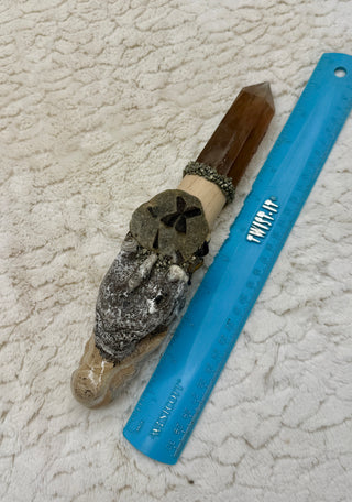 Dragon of Rooted Truth, Healing Wand, Sacred Tool; Picture Jasper & Smoky Quartz, Grounding, Intuition, Confidence, Courage