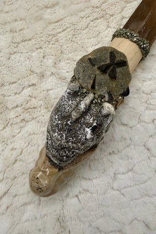 Dragon of Rooted Truth, Healing Wand, Sacred Tool; Picture Jasper & Smoky Quartz, Grounding, Intuition, Confidence, Courage