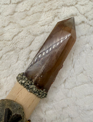Dragon of Rooted Truth, Healing Wand, Sacred Tool; Picture Jasper & Smoky Quartz, Grounding, Intuition, Confidence, Courage