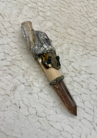 Dragon of Rooted Truth, Healing Wand, Sacred Tool; Picture Jasper & Smoky Quartz, Grounding, Intuition, Confidence, Courage