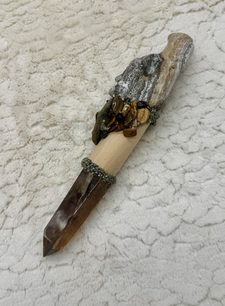 Dragon of Rooted Truth, Healing Wand, Sacred Tool; Picture Jasper & Smoky Quartz, Grounding, Intuition, Confidence, Courage